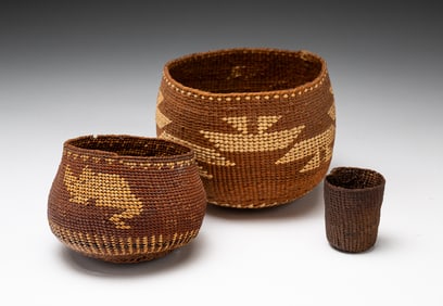 THREE SMALL NORTHWEST COAST BASKETS.