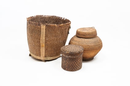 THREE FIRST NATIONS BASKETS.