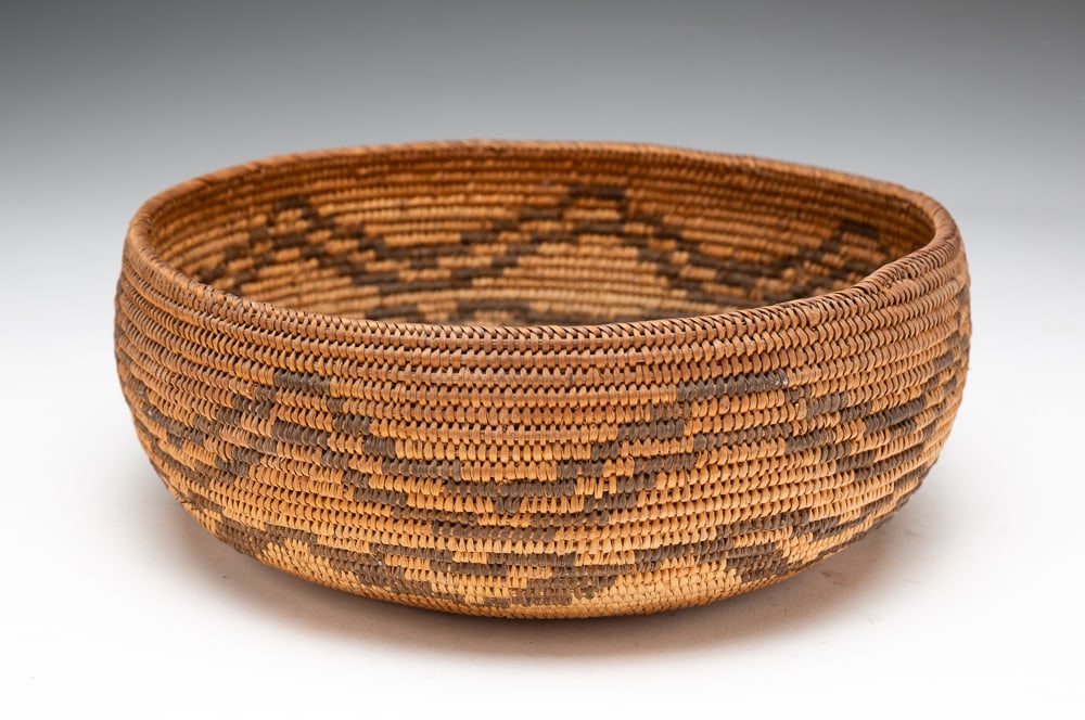FINE PIMA BOWL.: Pima, circa 1900. Decorated throughout with traditional geometric designs. Excellent condition. 3"h. 8.5"dia.We do not guarantee tribal attributions for American Indian / First Nations items.