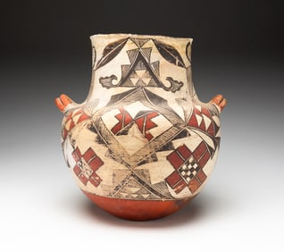 LARGE ACOMA VASE WITH HANDLES.