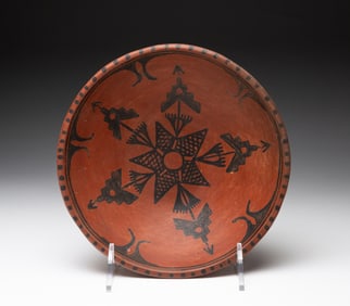 TESUQUE PUEBLO DECORATED POTTERY BOWL.