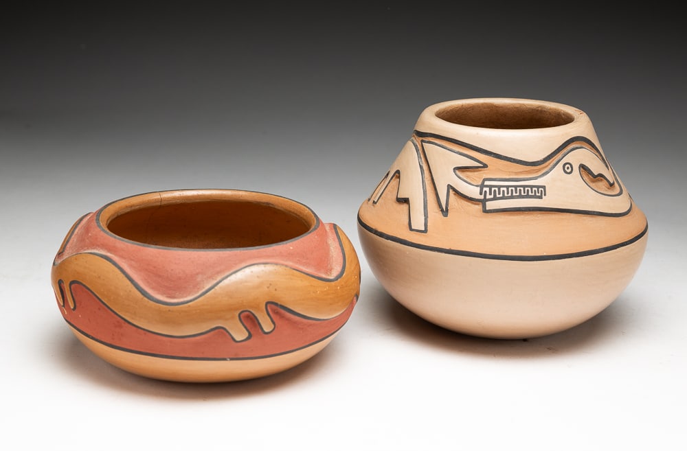 Two Blue Corn San Ildefonso Pueblo Pots. Auction