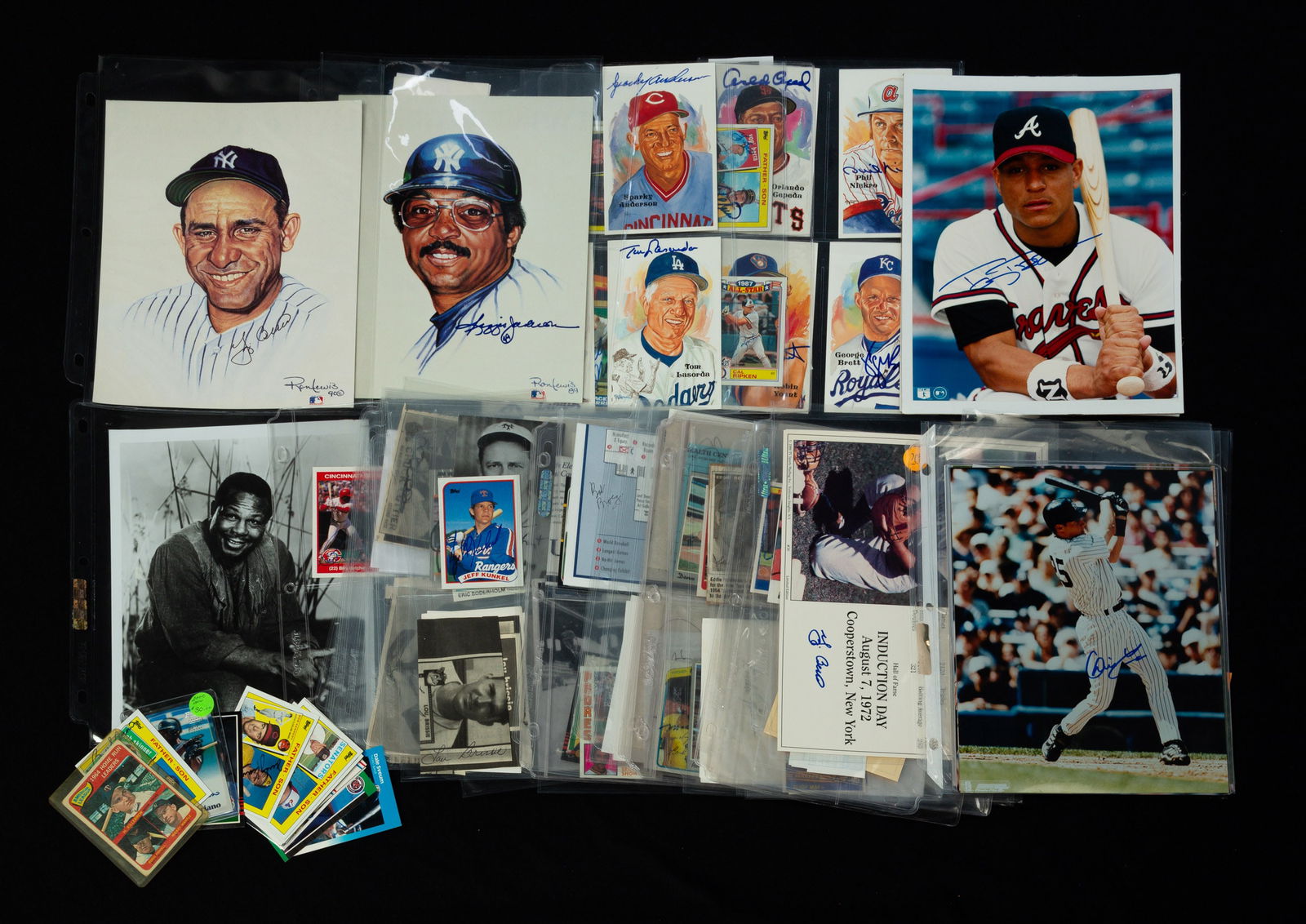 COLLECTION OF AUTOGRAPHED BASEBALL MEMORABILIA.: American, 20th Century. Includes signed baseball cards, photographs, newspaper clippings, postcards and index cards. Features signatures from Michael Jordan, Charlie Hayes, Bobby Witt, Billy Hatcher,