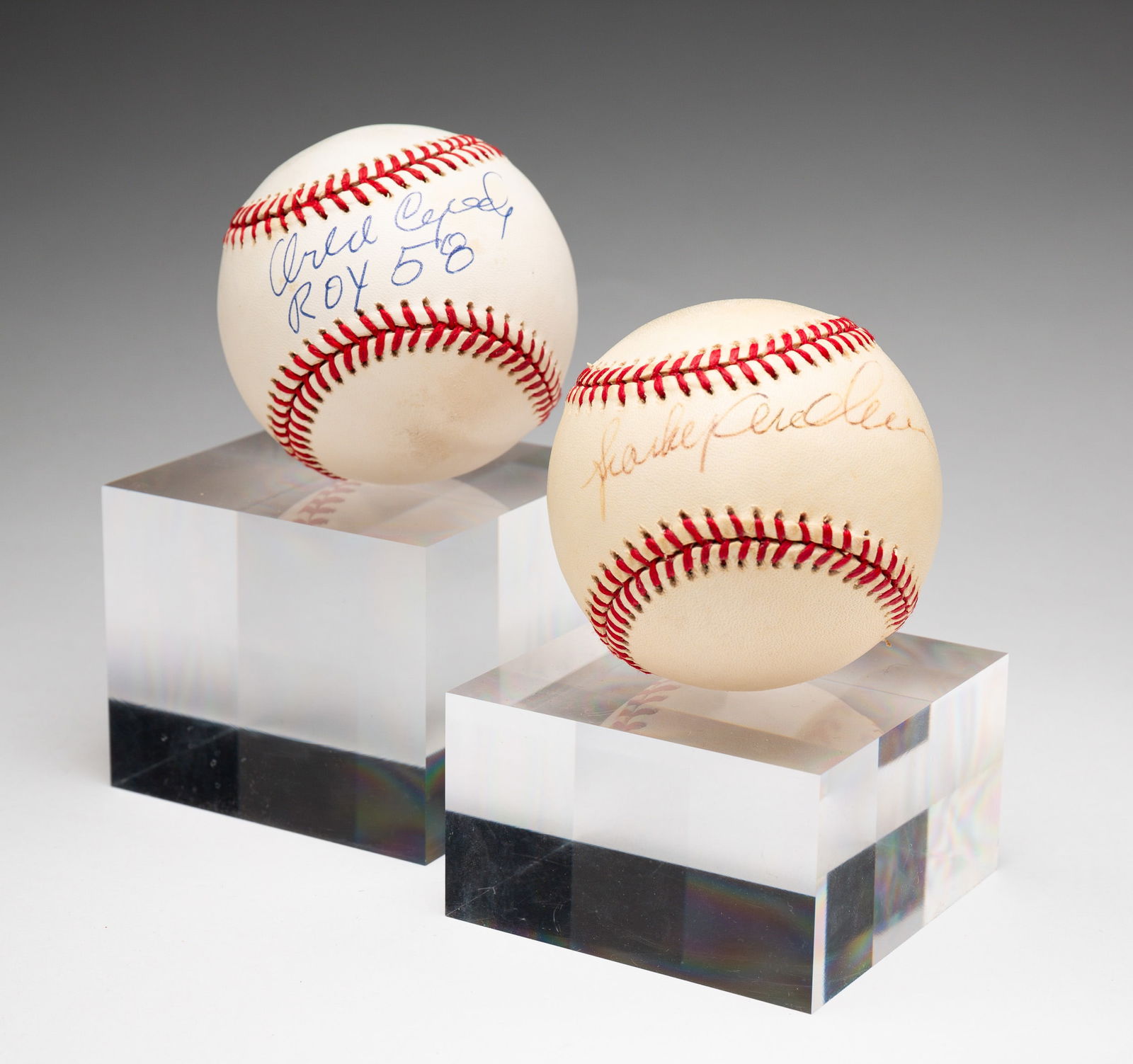 TWO AUTOGRAPHED BASEBALLS.: American, 20th Century. Includes baseballs autographed by Orlando Cepeda and Sparky Anderson. Ex. The Lifetime Sports Memorabilia Collection of Marc Wolff & Amy Brill.