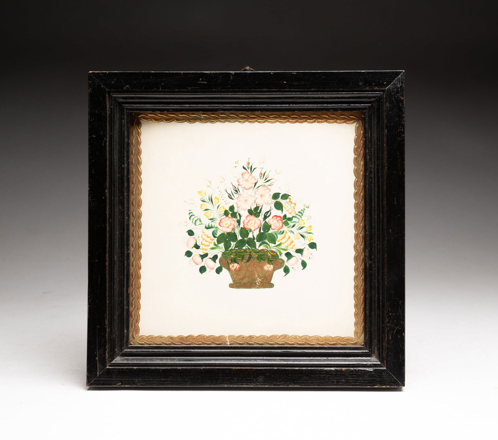 DIMINUTIVE THEOREM PAINTING OF BASKET OF FLOWERS. (1 of 4)