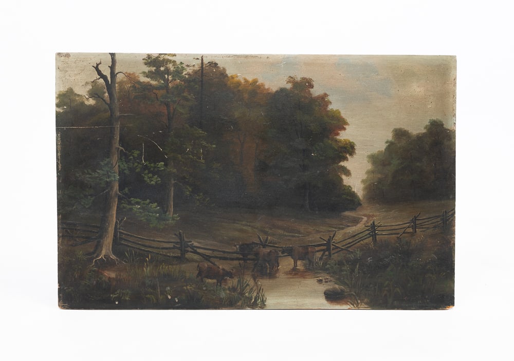 SIGNED AMERICAN SCHOOL WOODSY LANDSCAPE. (1 of 3)