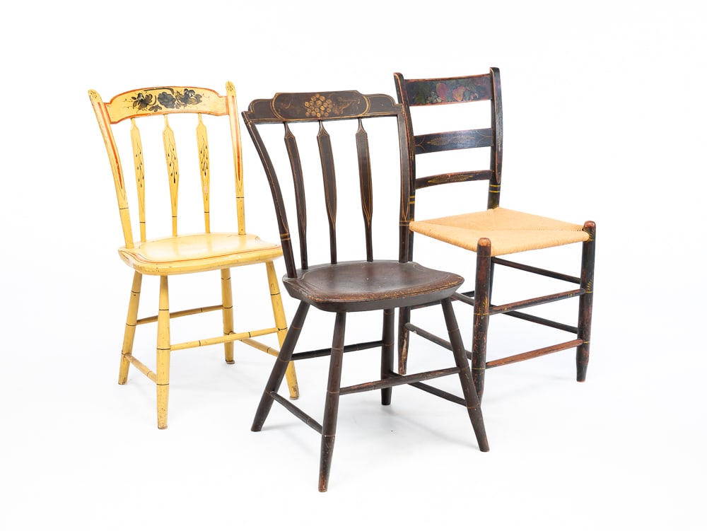 THREE PAINT DECORATED CHAIRS. (1 of 6)