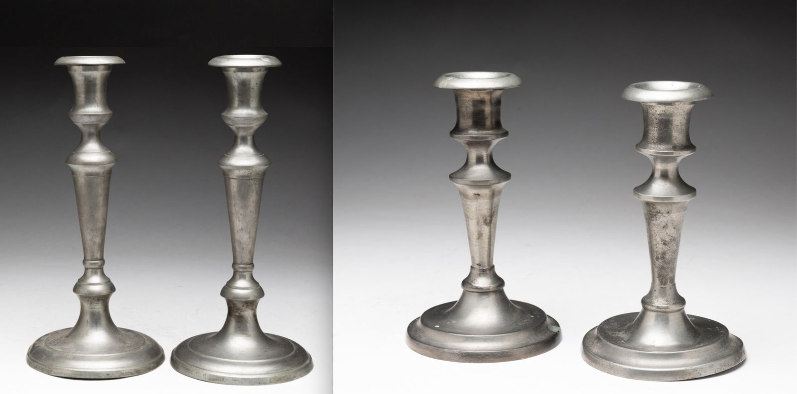 TWO PAIRS OF PEWTER CANDLESTICKS. (1 of 6)