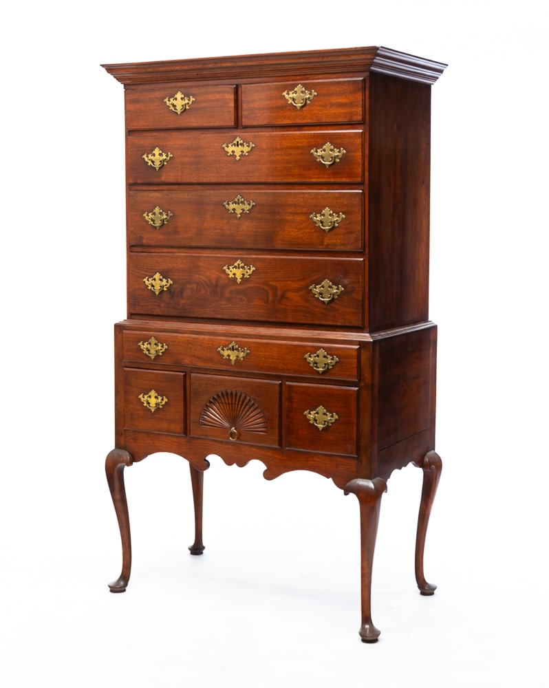 A SALEM, MASSACHUSETTS QUEEN ANNE WALNUT HIGH CHEST. (1 of 6)
