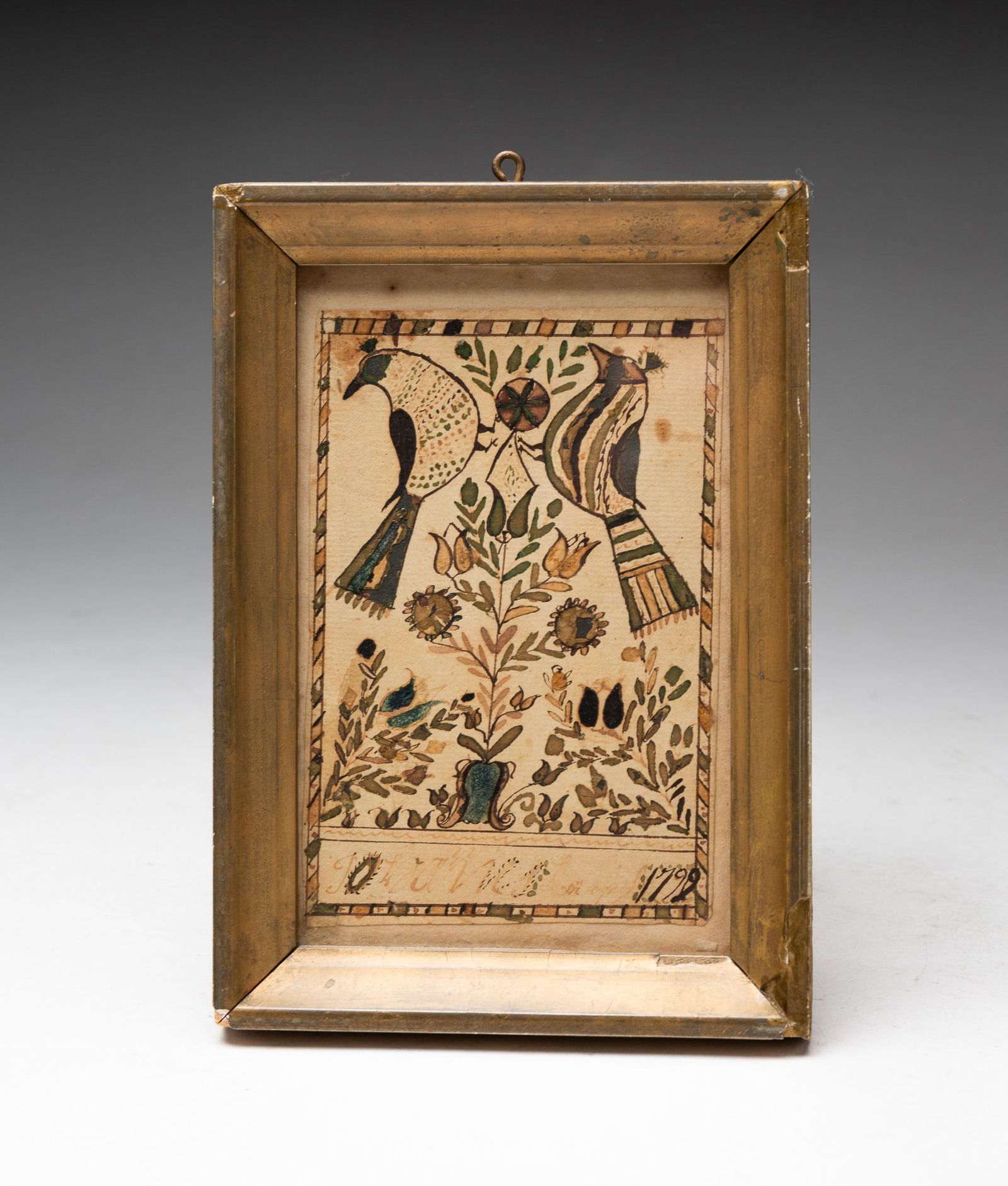 WATERCOLOR BOOKPLATE WITH BIRDS DATED 1799. (1 of 3)