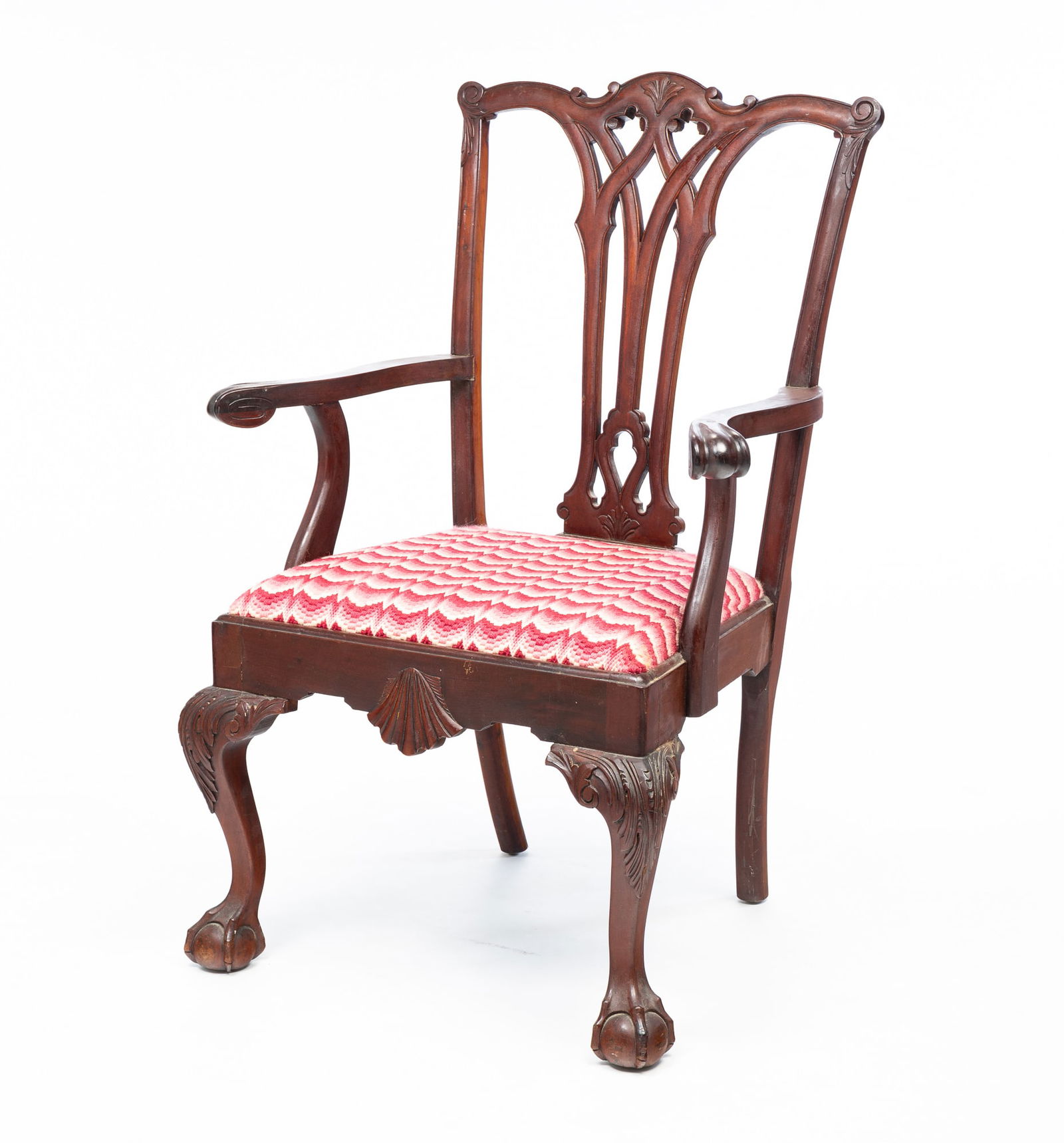 NEW ENGLAND MAHOGANY CHIPPENDALE ARMCHAIR. (1 of 5)