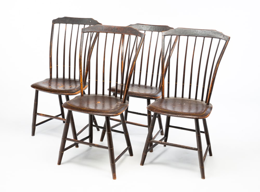 FOUR STEP DOWN WINDSOR SIDE CHAIRS IN ORIGINAL PAINT. (1 of 4)
