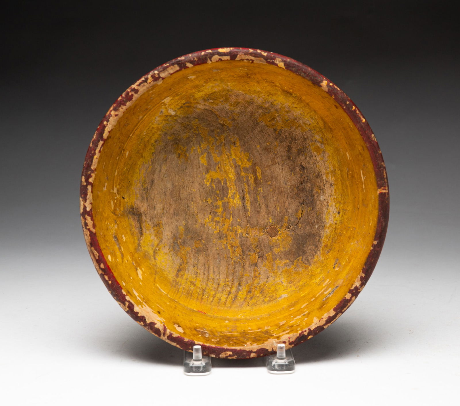 EARLY PAINTED WOOD BOWL. (1 of 3)