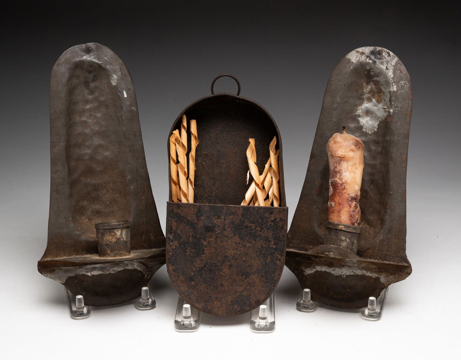 THREE HANGING TIN ITEMS. (1 of 2)