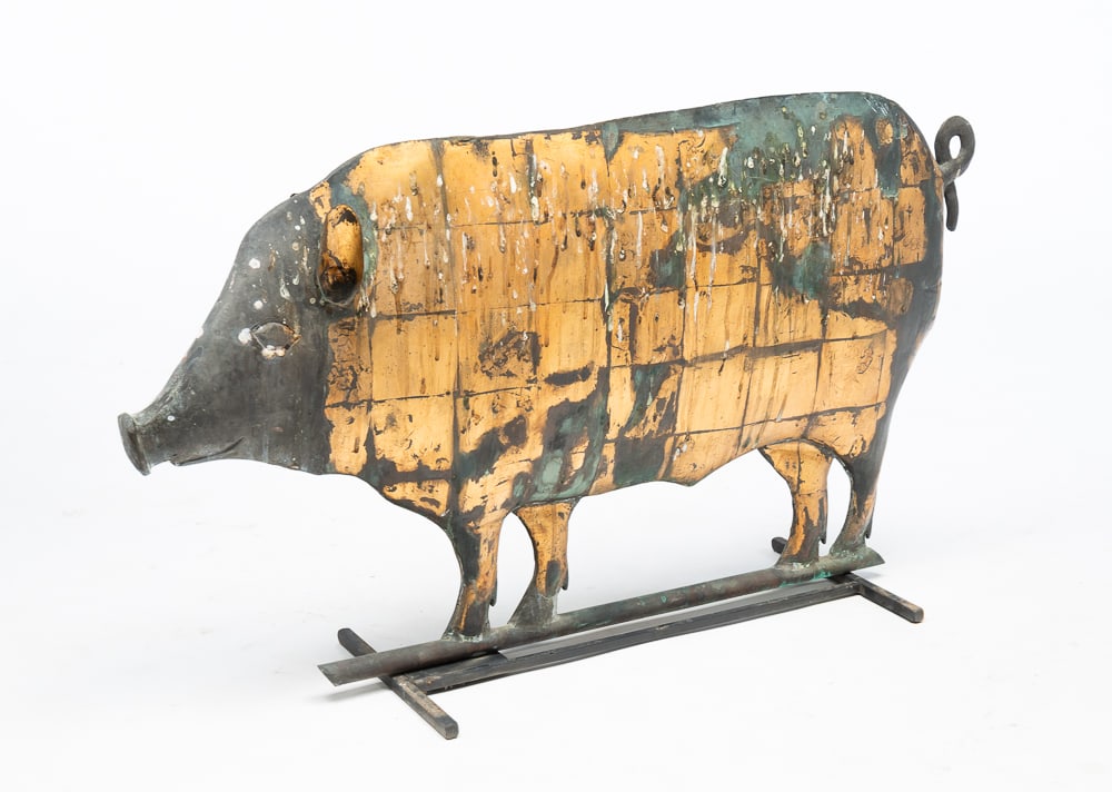 FULL BODY GILT MOLDED PIG WEATHERVANE, PROBABLY A.B. & W.T. WESTERVELT (NEW YORK). (1 of 4)