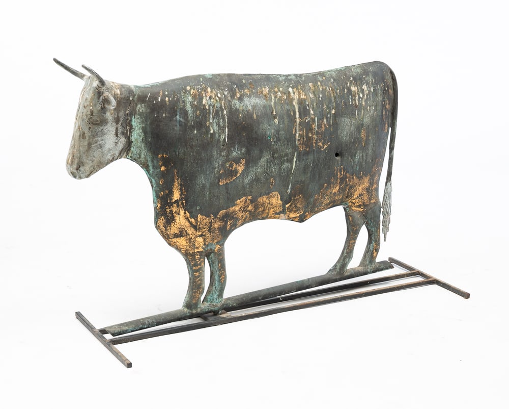 FULL BODIED STEER WEATHERVANE, PROBABLY J.W. FISKE & COMPANY (NEW YORK). (1 of 4)