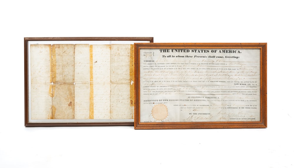 1838 LAND GRANT AND FRAMED CIVIL WAR LETTER. (1 of 6)