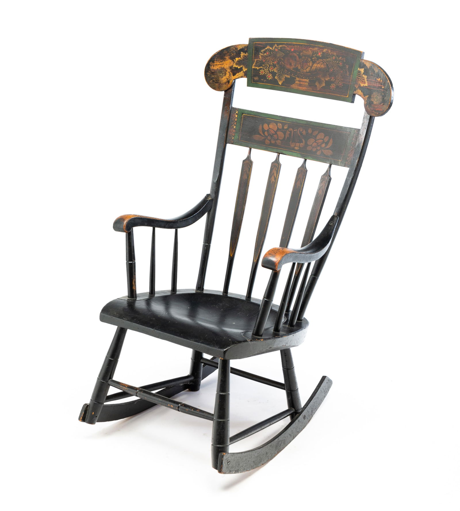 PAINTED AND DECORATED ARROWBACK ROCKING CHAIR. (1 of 5)