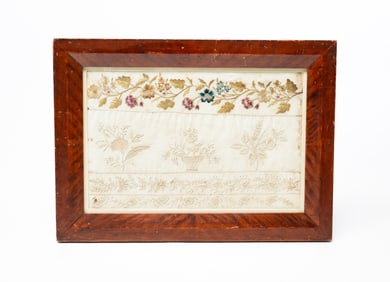 FRAMED NEEDLEWORK PANEL.