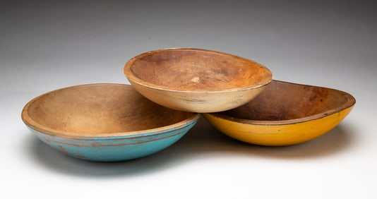 THREE WOOD BOWLS.