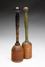TWO WOOD MASHERS.
