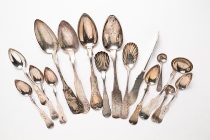 ASSORTMENT OF COIN SILVER FLATWARE.