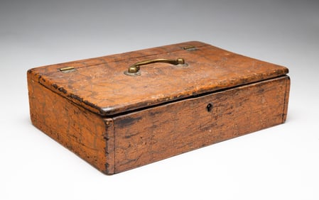 PAINTED WOOD SHIP PAYMASTER CASH BOX.