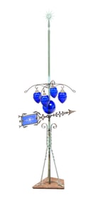 LIGHTNING ROD WITH ARROW DIRECTIONAL AND GLASS PENDANTS.