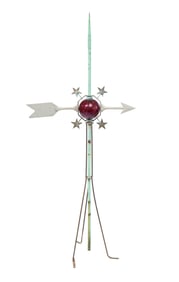 LIGHTNING ROD WITH ARROW DIRECTIONAL AND RED GLASS BALL.