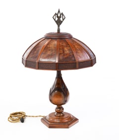 UNUSUAL WOODEN TABLE LAMP.