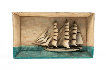 FOLKSY PAINTED SAILING SHIP DIORAMA.