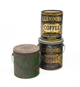 THREE ADVERTISING COFFEE TINS.