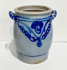 COBALT-DECORATED STONEWARE JAR.
