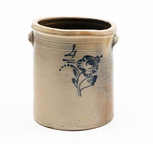 COBALT DECORATED STONEWARE JAR.