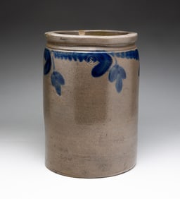 COBALT-DECORATED STONEWARE JAR.