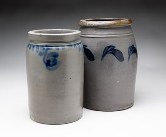 TWO STONEWARE CROCKS.