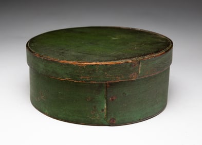 GREEN PAINTED BENT WOOD PANTRY BOX.