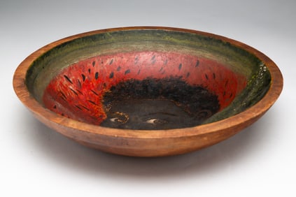 TURNED BOWL WITH PAINTED DECORATION.