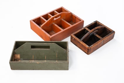 THREE WOOD TOOL CARRIERS.