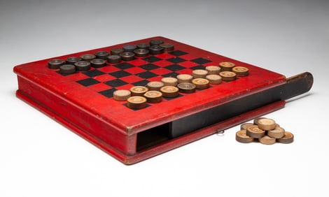 PAINTED WOOD CHECKER BOARD.