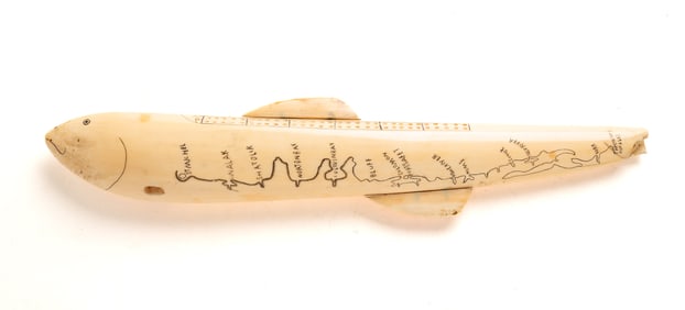 CARVED SCRIMSHAW CRIBBAGE BOARD.