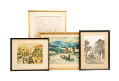 FOUR FRAMED PRINTS.