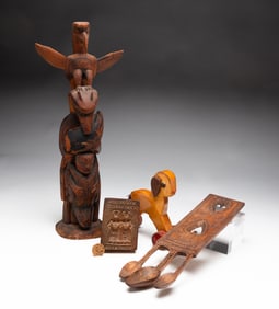 ECLECTIC GROUP OF WOOD DECORATIVE ARTS.