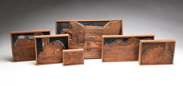 SIX SPRINGFIELD ENGINE AND THRESHER PRINT BLOCKS.