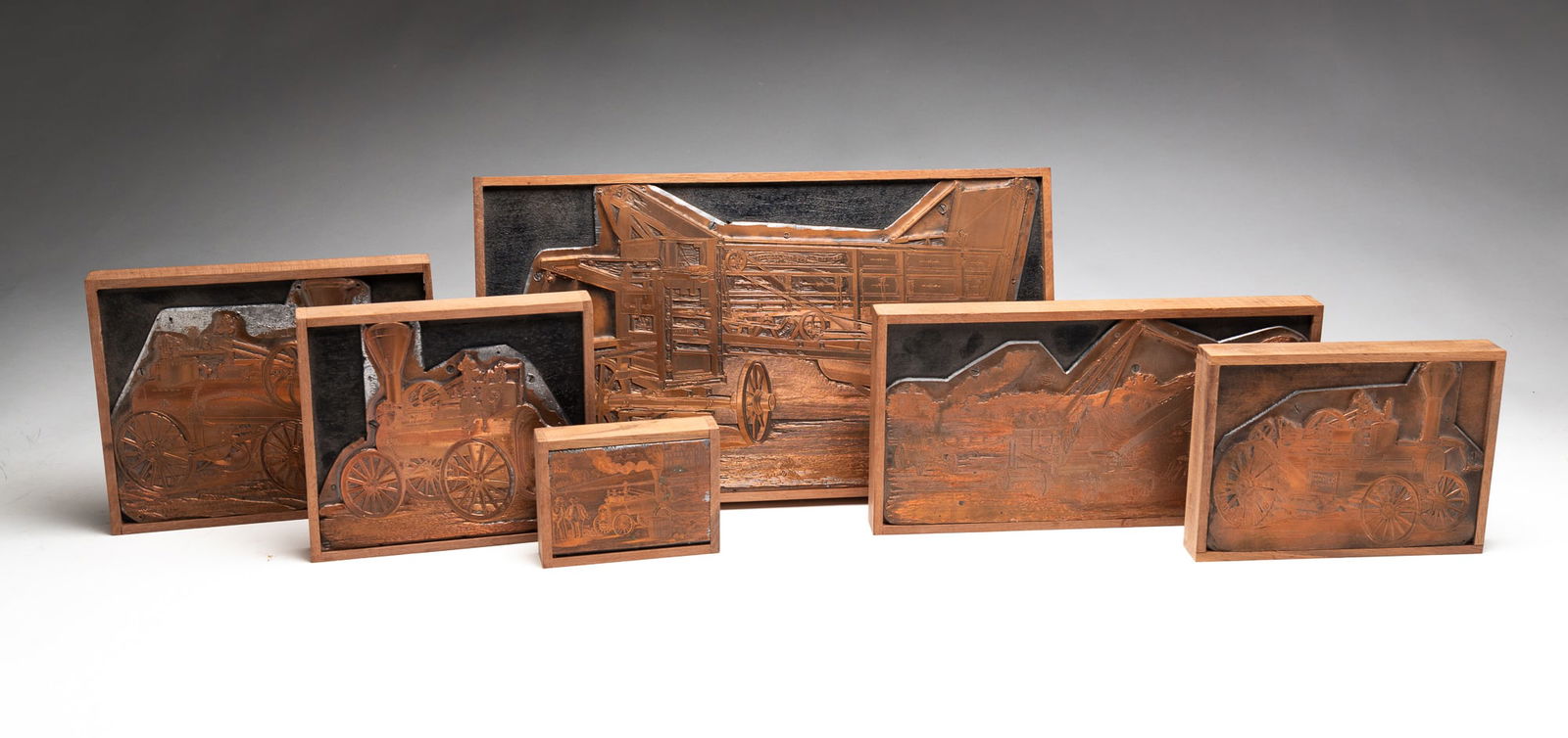 SIX SPRINGFIELD ENGINE AND THRESHER PRINT BLOCKS. (1 of 8)