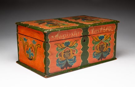 PAINTED AND DECORATED DOCUMENT BOX.