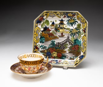 CREIL DISH AND WORCESTER CUP AND SAUCER.
