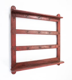 PAINTED WOOD HANGING HOOK AND SHELF (HERB DRYING) RACK.