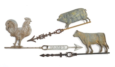THREE FIGURAL LIGHTNING ROD DIRECTIONALS WITH FARM ANIMALS.