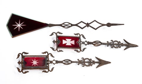 THREE LIGHTNING ROD DIRECTIONALS WITH GLASS INSERTS.
